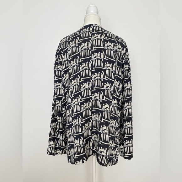 Tory Burch Silk V-Neck Blouse | Abstract Print | Navy & Ivory | XL - Picture 3 of 6